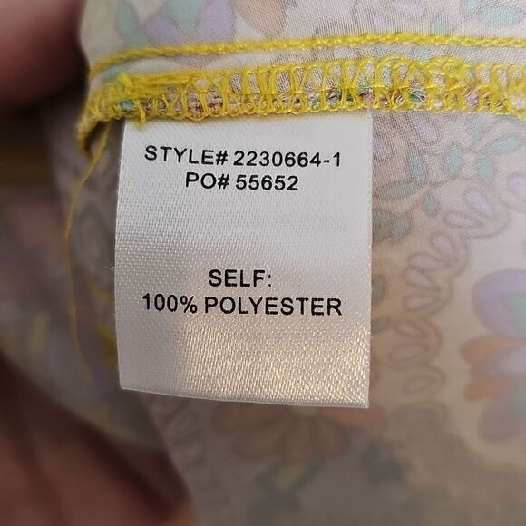 Current Air Yellow and Pink Floral Satin Long Sleeve Tie Front Peasant Blouse Sm - Picture 6 of 8